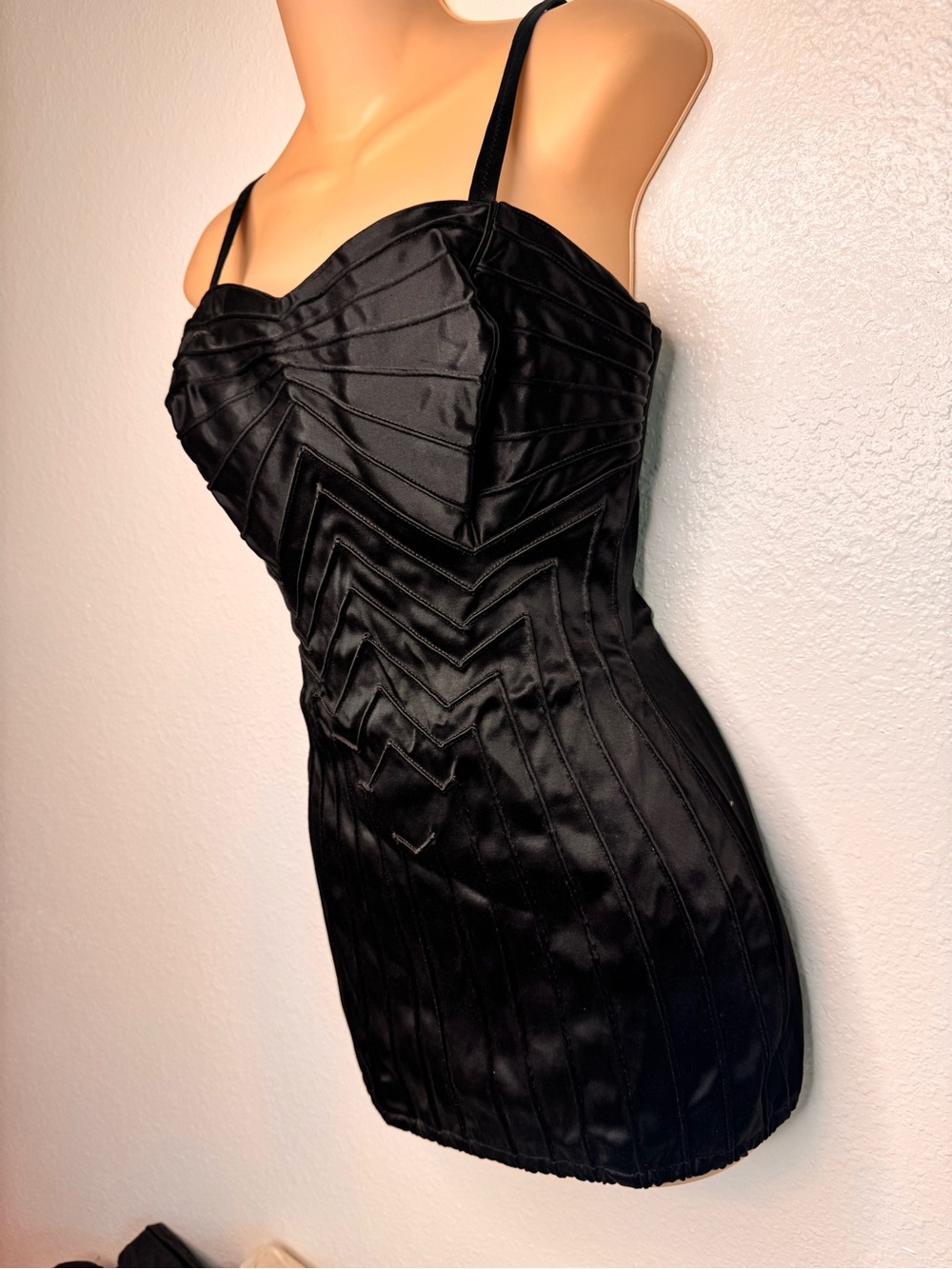 50s Vintage Bombshell Black Satin Alix of Miami One Pc Swimsuit SLIMMING M/L - Picture 5 of 13